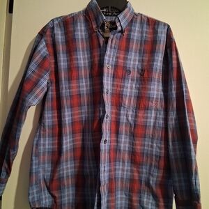 George Strait By Wrangler Red and Blue Plaid Casual Shirt